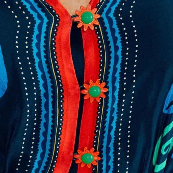 FARM Rio Blue Vintage Forest Midi Dress, Navy Blue Silky Viscose, Large - Picture 13 of 14